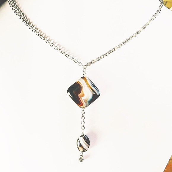 Black Brown White Botswana Agate Gemstone Pendant - Picture 1 of 7